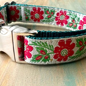 Winter Hibiscus Dog Collar Leash or Harness Step In Harness for Girl Dog Female Dog Collar White Dog Collar Floral Harness for Dog Teal