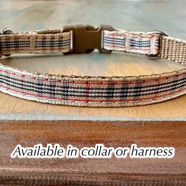 Furberry Breakaway Plaid Cat Collar or H Style Walking Cat Harness Safety Collar Brown Plaid Cat Collar or Harness