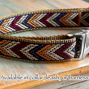 Whiskey River Dog Collar Leash or Harness Soft Brown Woven Design for Boy Dog Quick Release Buckle Step in Harness Chevron