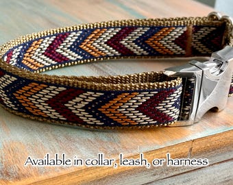 Whiskey River Dog Collar Leash or Harness Soft Brown Woven Design for Boy Dog Quick Release Buckle Step in Harness Chevron