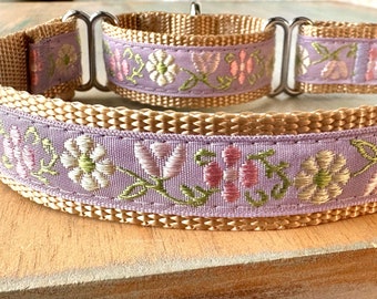 Lilac Garden Martingale Dog Collar Purple Humane Choke Collar for Sight Hounds Greyhound Martingale Collar Flower Martingale for Girl Dog