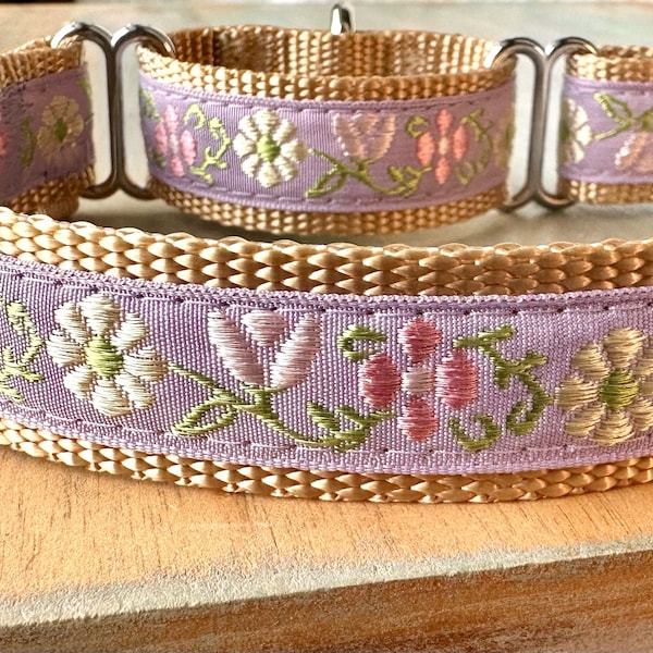 Lilac Garden Martingale Dog Collar Purple Humane Choke Collar for Sight Hounds Greyhound Martingale Collar Flower Martingale for Girl Dog