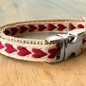 Sweet Hearts Woven Teacup Dog Collar Dog Leash or Step-in Dog Harness Dogs Under Ten Pounds Minimalist Dog Collar Girl Dog Love Harness