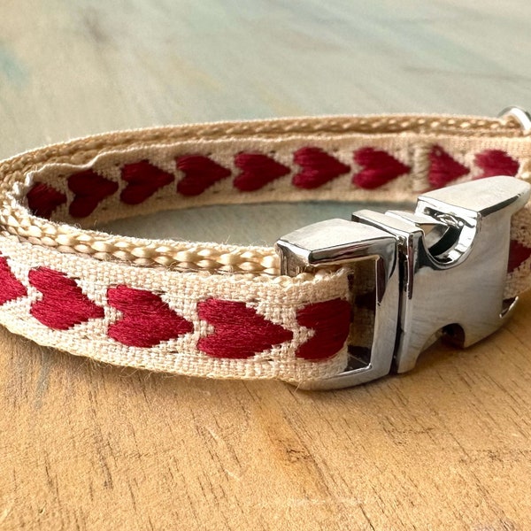 Sweet Hearts Woven Teacup Dog Collar Dog Leash or Step-in Dog Harness Dogs Under Ten Pounds Minimalist Dog Collar Girl Dog Love Harness