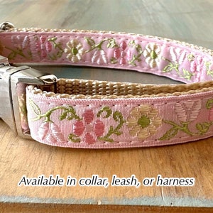 Peony Garden Dog Collar Dog Leash or Dog Harness Pink Floral Dog Collar Girl Dog Collar Female Dog Harness Flower Dog Gear