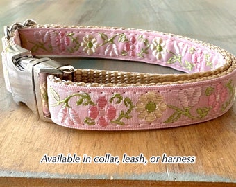 Peony Garden Dog Collar Dog Leash or Dog Harness Pink Floral Dog Collar Girl Dog Collar Female Dog Harness Flower Dog Gear