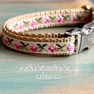 Pale Peony Dog Collar Dog Leash or Dog Harness for Girl Dog Collar Female Dog Harness Flower Collar Pretty