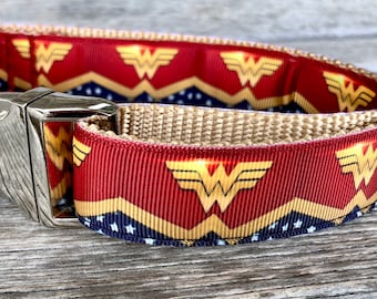 Superhero 1" Wide Dog Collar, Wonder Woman Dog Collar or Leash, Female Dog Collar, Marvel Dog Collar, Male Dog Collar, Super Hero Dog