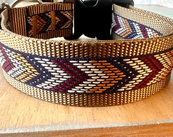 1.5" Whiskey River Dog Collar Soft Woven Fabric Dog Collar for Male Dog Brown Collar for Large Breed Dog Chevron