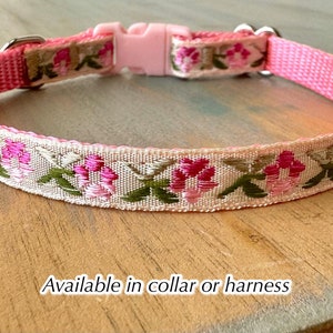 Pink Peony Breakaway Cat Collar or H Style Walking Harness Pretty Pastel Cat or Kitten Collar Cat Harness Kitten Harness Safety