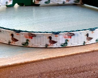 Puddle Duck Breakaway Cat Collar • or H Style Harness • 3/8” Wide Soft Grosgrain • Lightweight Metal• Duckling Design • Farm Life