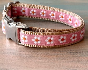 Pink Dogwood Quick Release Dog Collar • Small to Large Breeds • Optional Leash • or Step-in Harness • Sizes XS-XL