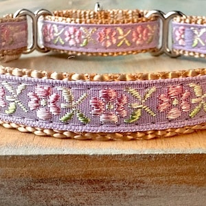 Petite Lilac Martingale Dog Collar or Leash Pretty Floral Humane Choke Collar Flower Martingale for Girl Dog Purple Lavender