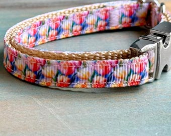 Tulips 3/8” Dog Collar • Leash • or Step-in Harness • Mini-Xxs • Soft Grosgrain