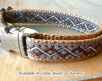 Iron Mountain Dog Collar Leash or Harness Gray Dog Collar Metallic Silver Copper Extra Small to Large