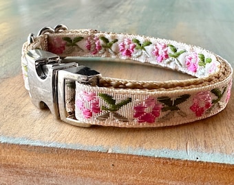 Pale Peony Teacup Dog Collar Dog Leash or Step-in Dog Harness for Dogs Under Ten Pounds Flower Dog Collar for Girl Dog Floral Harness