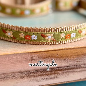 Juniper Moss Martingale Dog Collar or Leash Pretty Floral Humane Choke Collar Flower Martingale for Girl Dog Green Cottagecore