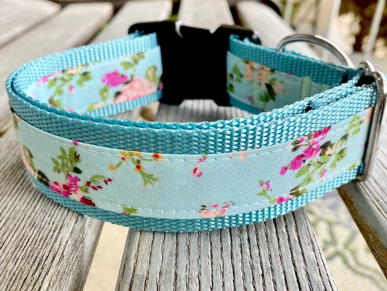 1.5 Vintage Blue Floral Dog Collar XXL Collar Large Breed Dog Collar Extra Large Dog Collar Floral Dog Collar Girl