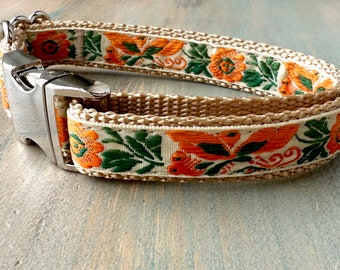 Orange Grove Jacquard Dog Collar Dog Leash or Step in Dog Harness Dog Collar Floral Dog Harness Dog Leash Flower