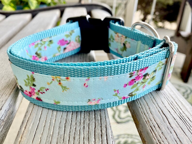 1.5 Vintage Blue Floral Dog Collar XXL Collar Large Breed Dog Collar Extra Large Dog Collar Floral Dog Collar Girl