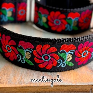 1.5" Neon Floral Martingale Dog Collar or Leash • Black Jacquard • Greyhound Style • M-XXL • Control Loop • Silver Metal • Buckle Option