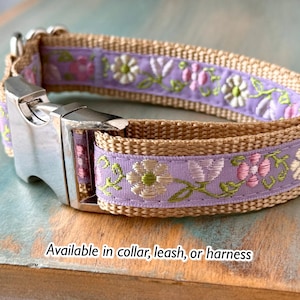 Lilac Garden Dog Collar Dog Leash or Dog Harness Lavender Floral Dog Collar Girl Dog Collar Female Dog Harness Purple Dog Gear