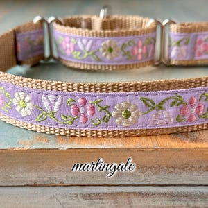 Lilac Garden Martingale Dog Collar Purple Humane Choke Collar for Sight Hounds Greyhound Martingale Collar Flower Martingale for Girl Dog