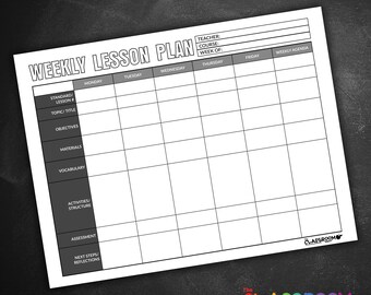 Weekly Lesson Plan Template Printable PDF Form Instant Download for Teachers Classroom