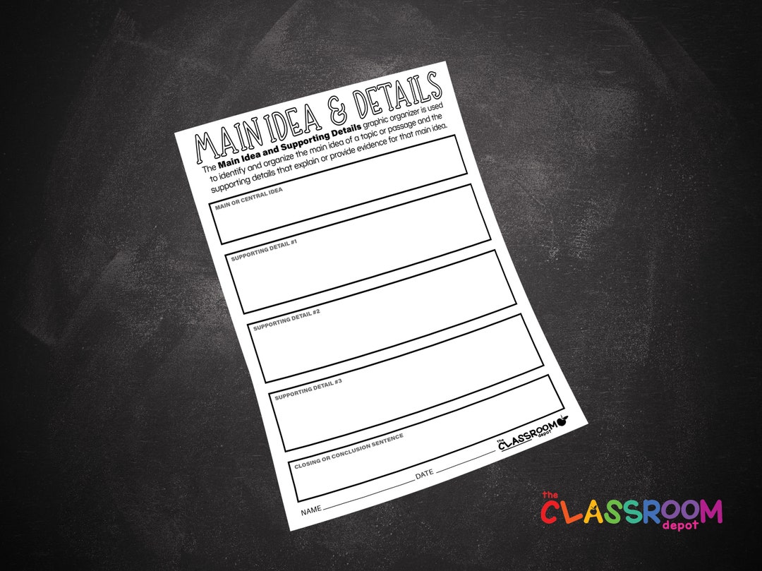 Main Idea and Details Graphic Organizer Reading Comprehension Printable PDF - Etsy