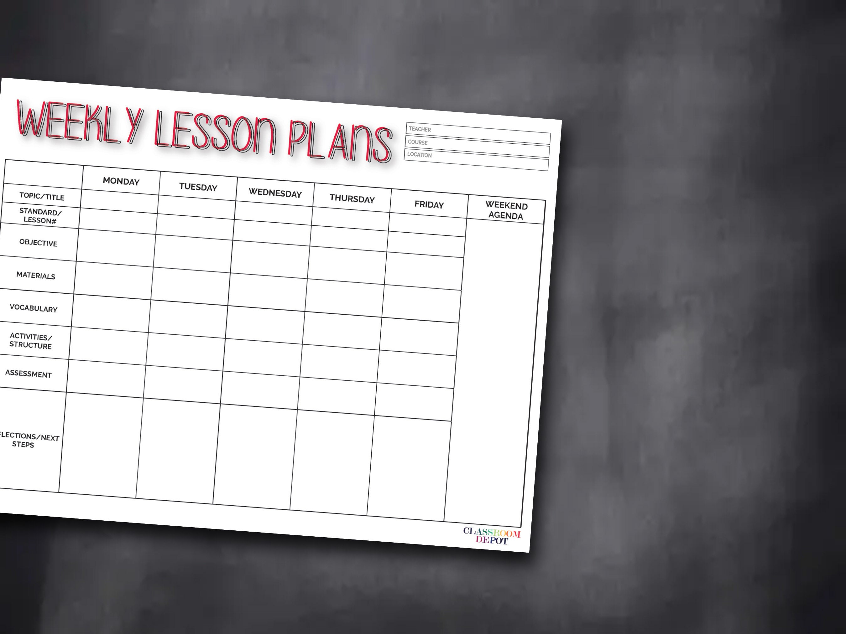 Weekly Lesson Plan Template Printable PDF Form Instant - Etsy