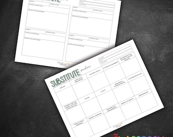 Substitute Plans and Procedures Template Printable PDF Form Instant Download for Teachers Classroom