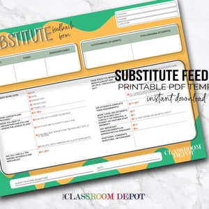 Substitute Feedback Form Printable PDF Form Instant Download for Teachers Classroom
