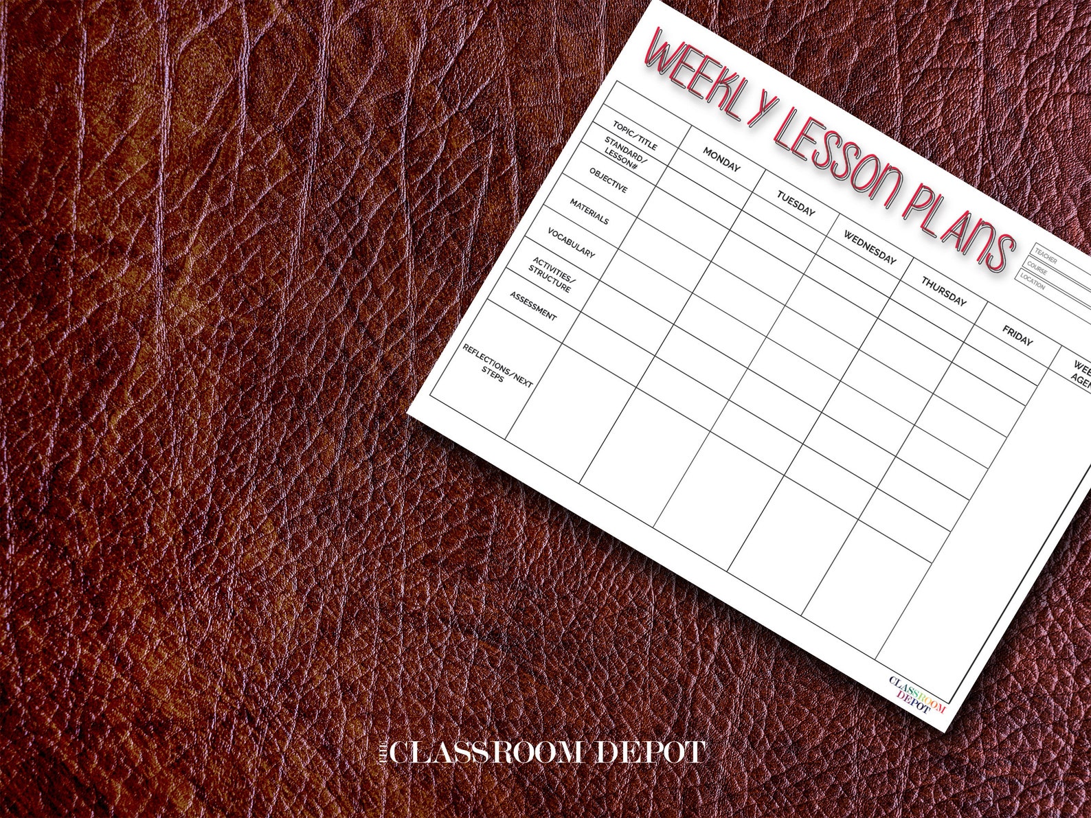 Weekly Lesson Plan Template Printable PDF Form Instant - Etsy