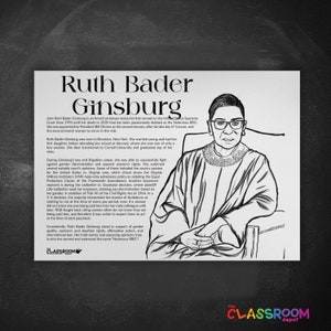 Ruth Bader Ginsburg Vrouwengeschiedenismaand Biografie Feiten en kleurplaat Afdrukbaar Download PDF