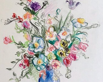 Flowers with Blue Vase