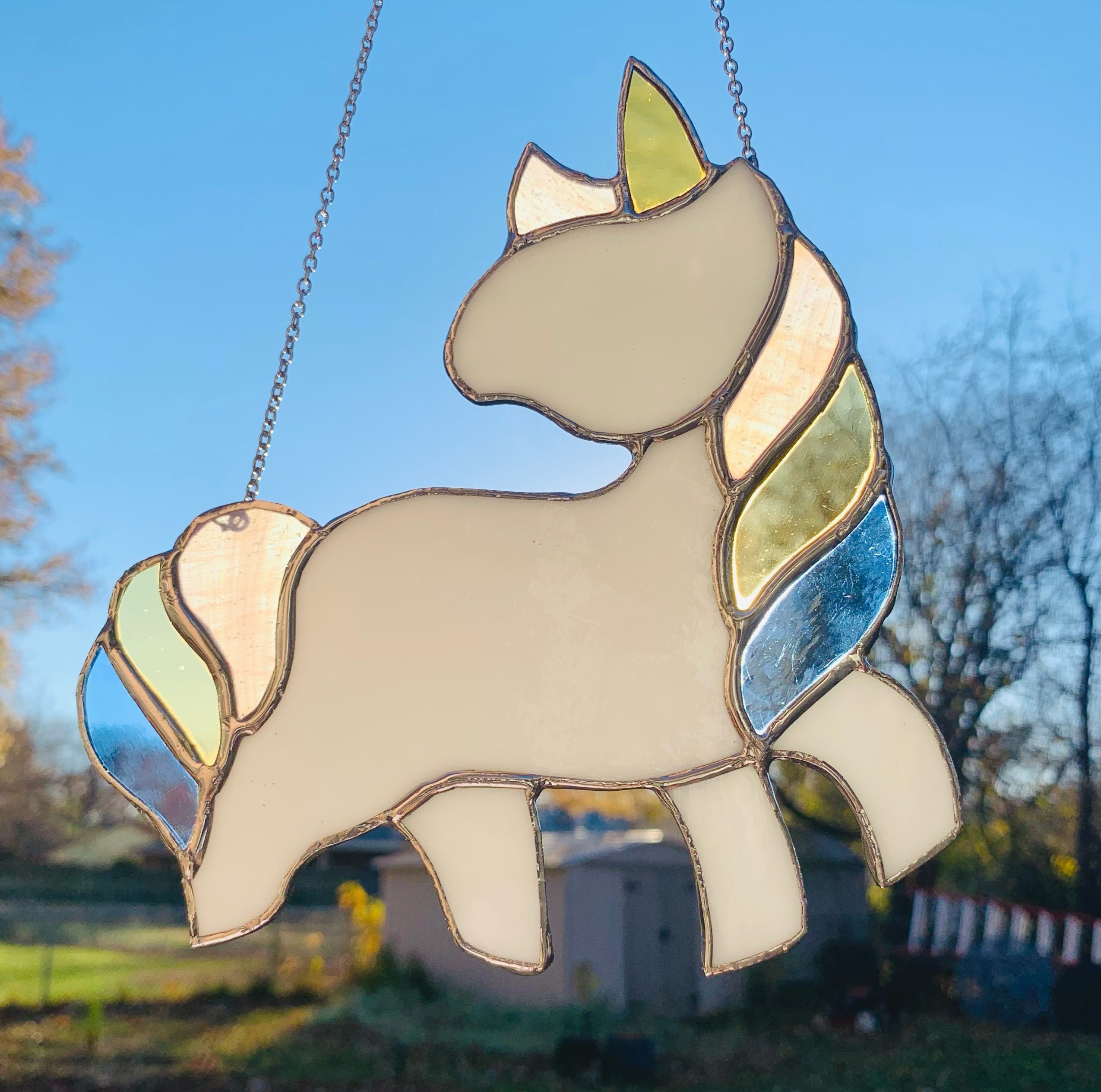 Stained Glass Pattern - Rainbow Unicorn Digital Download PDF Suncatcher