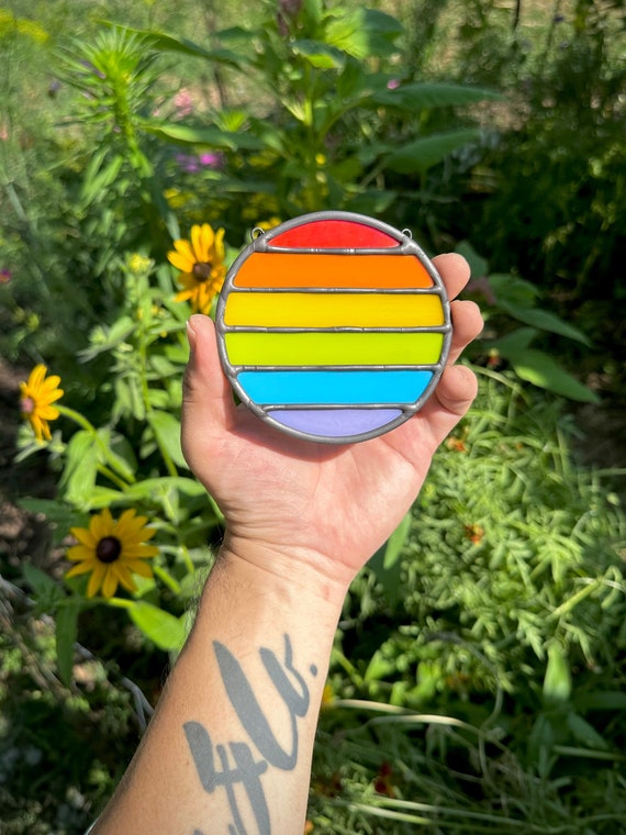 Stained Glass Rainbow Suncatcher Panel - Bautiful Spring Summer Pride / Gay Pride Support Unique Glass Art Gift