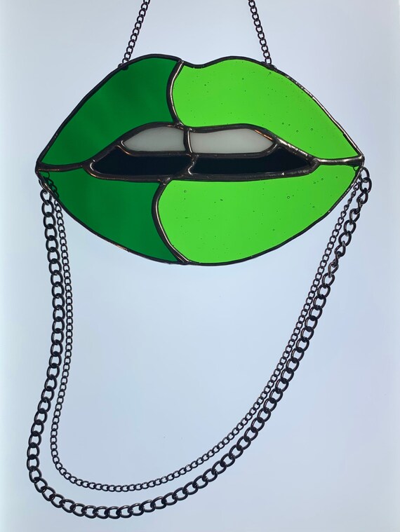 Stained Glass Suncatcher - Sour Apple Green Lips