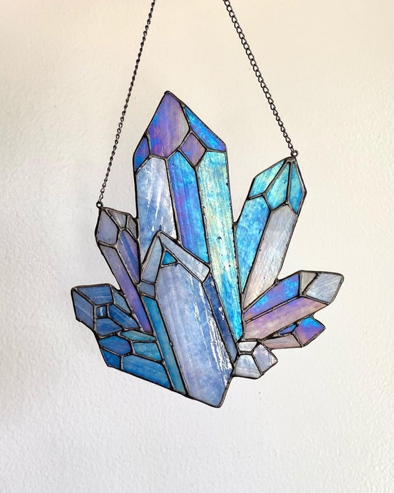 Blue Crystals - Stained Glass Suncatcher - Unique Gift Boho Geode Gift