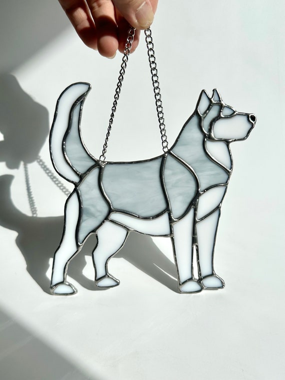 Siberian Husky Stained Glass Suncatcher: Handmade Dog Memorial Ornament