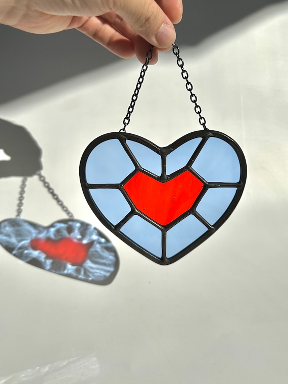 Gamer Hero Heart Suncatcher - Unique Gamer Fan Art - Zelda Inspired Stained Glass Ornament Gift Hand Crafted