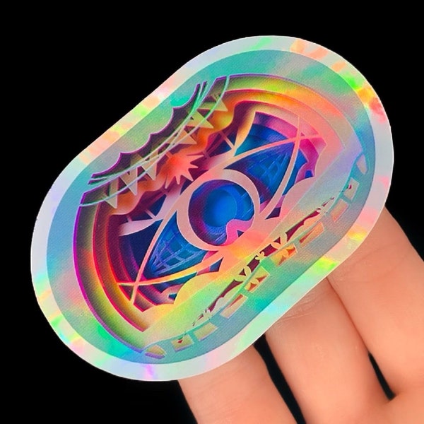 Holographic Space Egg 2 Sticker 3D Psychedelic Colorful Paper-cut Sticker Rainbow Trippy