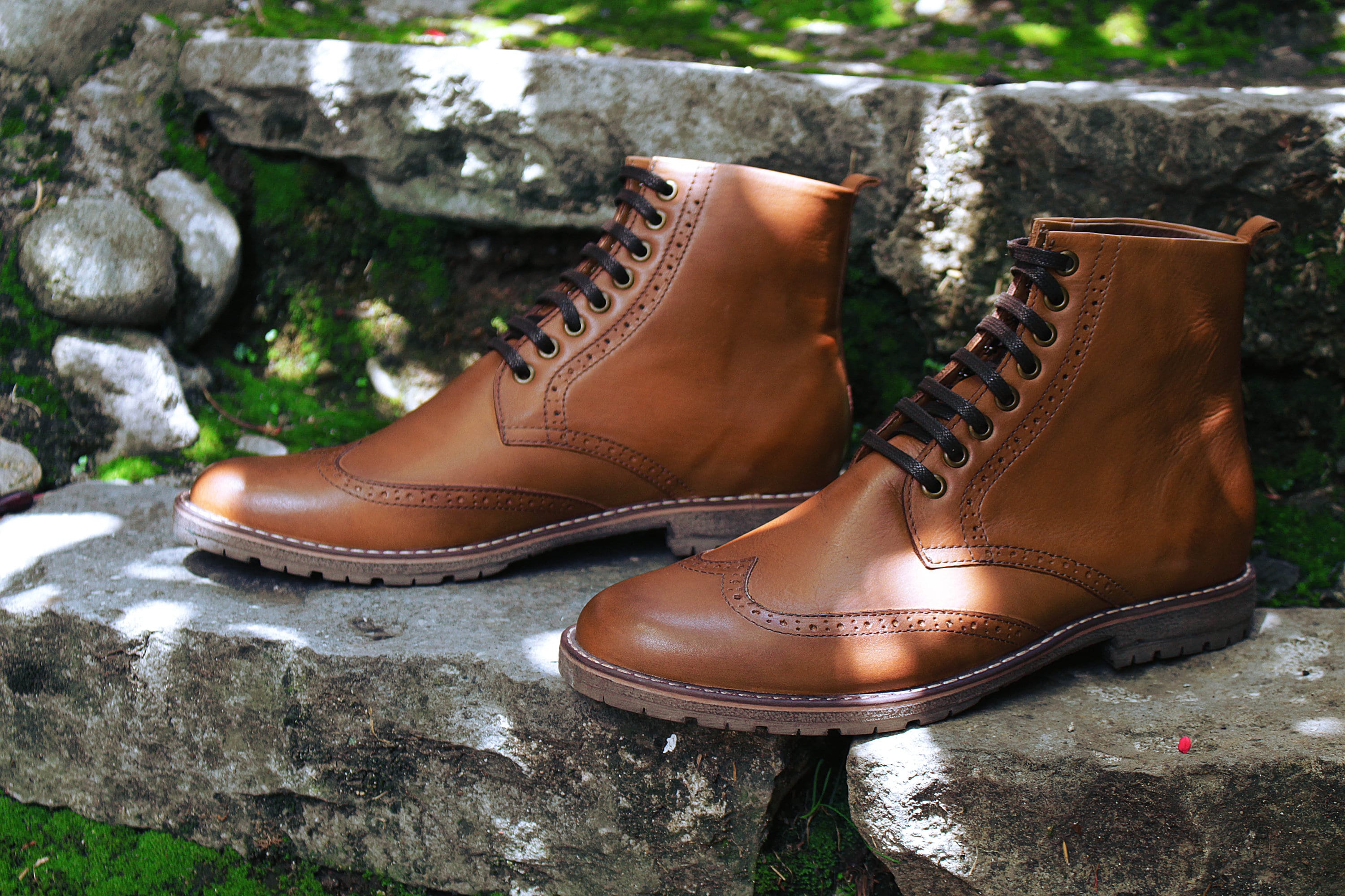 brown leather lace up ankle boots