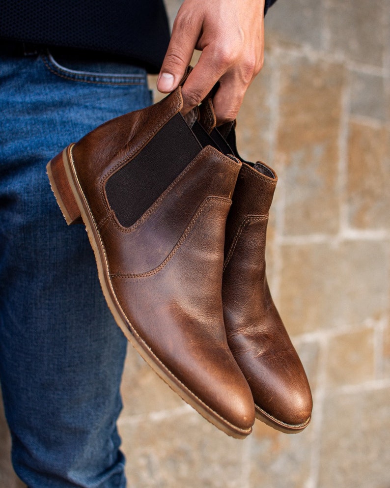 brown chelsea boots, chelsea boots men, brown boots men, mens dress boots, brown leather boots, custom made boots, leather chelsea boots. image 4