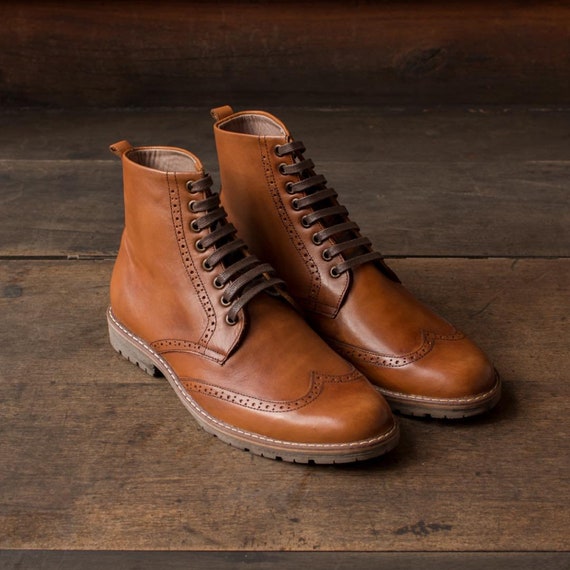 brown leather lace up ankle boots