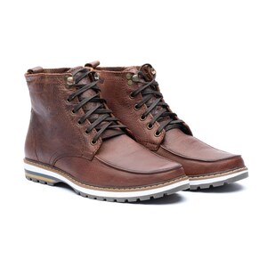 Men’s Brown Leather COMBAT ANKLE BOOTS – Brown Chrome-Free And Water Repellent Lace Up Diplomat Boots