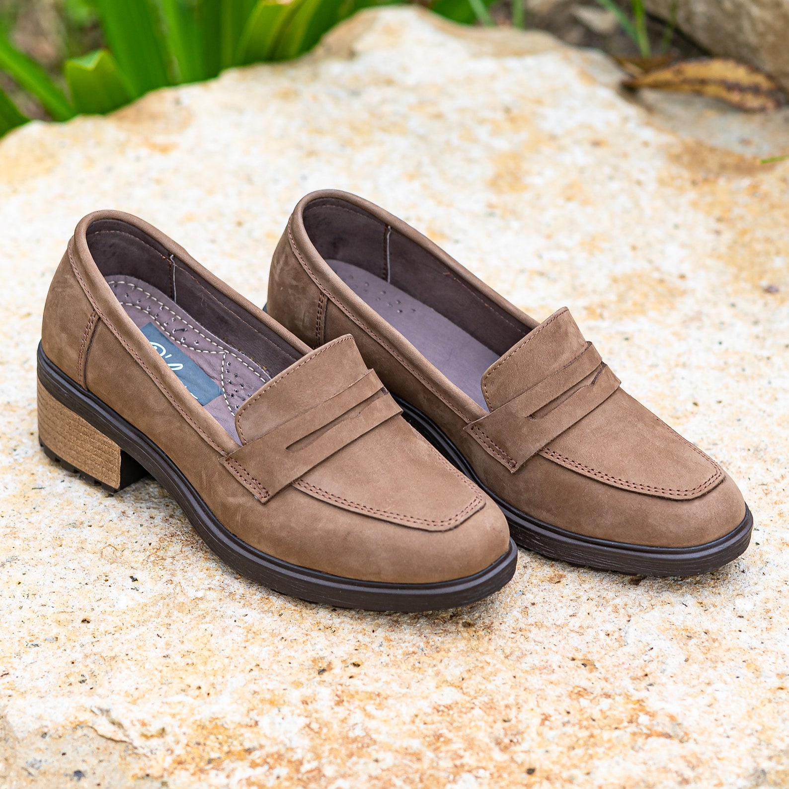 beige backless loafers