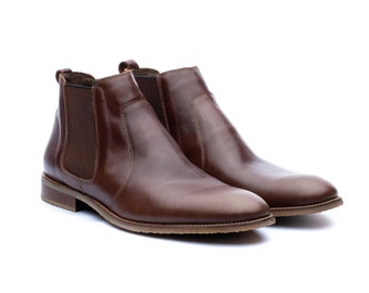 bruine chelsea boots, chelsea boots heren, bruine boots heren, heren dress boots, bruine leren laarzen, op maat gemaakte laarzen, leren chelsea boots.