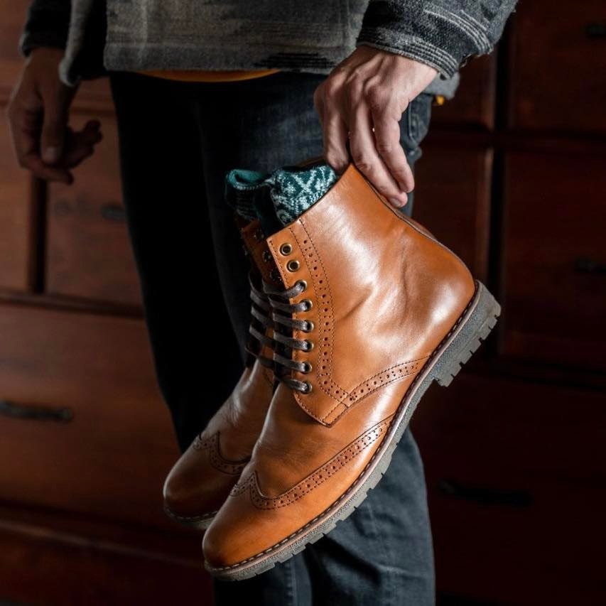 brown leather lace up ankle boots