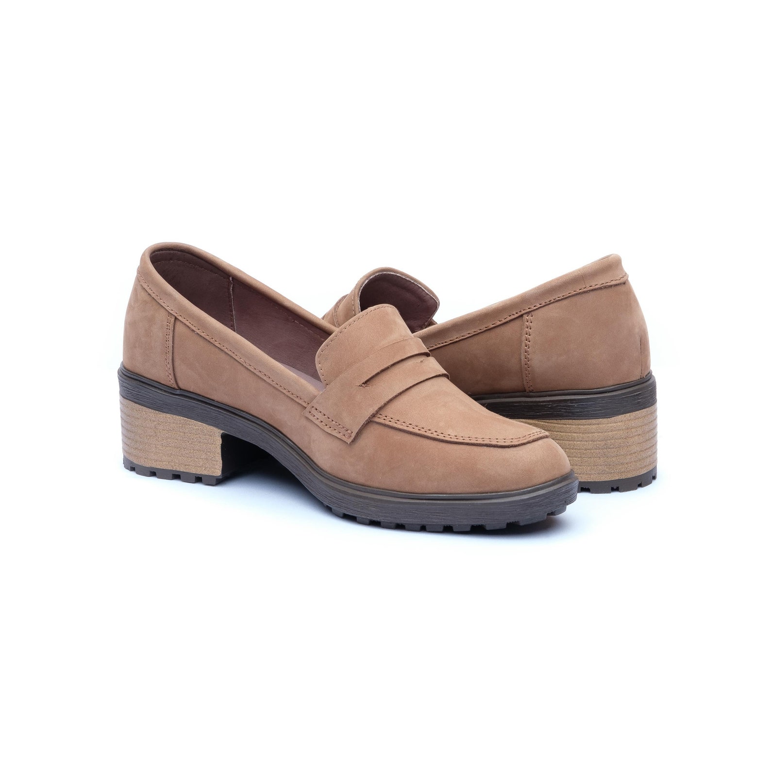 beige backless loafers